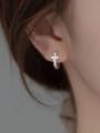 thumb 925 Sterling Silver Cubic Zirconia Cross Minimalist Huggie Earring 1