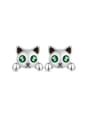 thumb 925 Sterling Silver Cubic Zirconia Cat Cute  Glow In The Dark Stud Earring 0