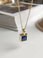 thumb 925 Sterling Silver  Blue Glass Stone square Necklace 0