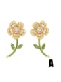 thumb Brass Cubic Zirconia Flower Cute Stud Earring 3