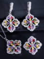 thumb Brass Cubic Zirconia Luxury Flower  Earring Ring and Necklace Set 1