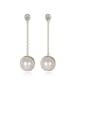thumb 925 Sterling Silver Freshwater Pearl White Ball Trend Threader Earring 0