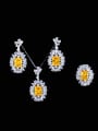 thumb Brass Cubic Zirconia  Luxury Geometric Earring Ring and Necklace Set 0