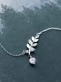 thumb 925 Sterling Silver Cubic Zirconia   Minimalist Leaf Necklace 0