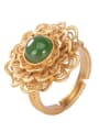 thumb 925 Sterling Silver Jade Flower Vintage Band Ring 3