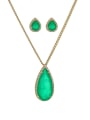 thumb Brass  Glass Stone Luxury Water Drop  Earring and Necklace Set 0