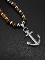 thumb Stainless steel Tiger Eye Anchor Vintage Bead Chain Necklace 2