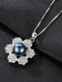 thumb 925 Sterling Silver 3A Zircon Freshwater Pearl Flower Pendant Necklace 2