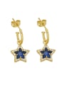 thumb Brass Glass Stone Five-Pointed Star Vintage Hook Earring 3