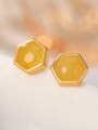 thumb 925 Sterling Silver Amber Hexagon Vintage Stud Earring 2