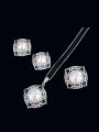 thumb Brass Cubic Zirconia Luxury Square Earring Ring and Necklace Set 0
