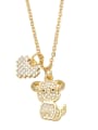 thumb Brass Cubic Zirconia Heart Cute Animal Cat Double Pendant Necklace 1