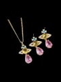 thumb Brass Cubic Zirconia Multi Color Luxury Water Drop  Earring and Necklace Set 1
