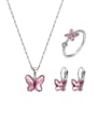 thumb Alloy Cubic Zirconia Red Dainty Butterfly Earring Ring and Necklace Set 0