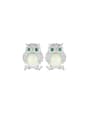 thumb 925 Sterling Silver Natural Stone Owl Cute Stud Earring 0