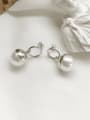 thumb 925 Sterling Silver Imitation Pearl Round Vintage Huggie Earring 2
