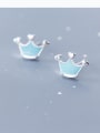 thumb S925 sliver   minimalist  Enamel crown stud  Earrings 2