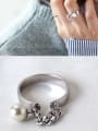 thumb 925 Sterling Silver Imitation Pearl  Minimalist Smooth N-Chain Free Size Ring 3