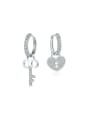 thumb 925 Sterling Silver Cubic Zirconia Asymmetrical Key Heart Dainty Huggie Earring 0