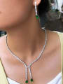 thumb Brass Cubic Zirconia Luxury Geometric Tassel  Earring and Necklace Set 1