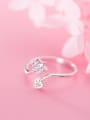 thumb 925 Sterling Silver Cubic Zirconia  Flower Minimalist Free Size Ring 0