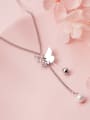 thumb 925 Sterling Silver Imitation Pearl  Butterfly Minimalist Lariat Necklace 1