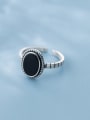 thumb 925 Sterling Silver Simple Black Epoxy Oval Free Size  Ring 0