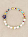 thumb Stainless steel Freshwater Pearl Multi Color Round Minimalist Stretch Bracelet 1