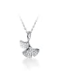 thumb 925 Sterling Silver Cubic Zirconia plant diamond double Apricot Leaf Pendant Necklace 0