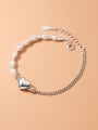 thumb 925 Sterling Silver Freshwater Pearl Heart Minimalist Asymmetry  Link Bracelet 0