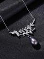 thumb 925 Sterling Silver Cubic Zirconia Leaf Dainty Necklace 3