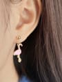 thumb 925 Sterling Silver Pink Enamel Bird Cute Stud Earring 1
