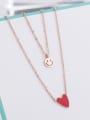 thumb Titanium Red Enamel Heart Minimalist Multi Strand Necklace 2