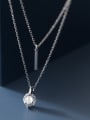 thumb 925 Sterling Silver Cubic Zirconia Round Minimalist Multi Strand Necklace 0