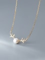 thumb 925 Sterling Silver Imitation Pearl Deer Minimalist Necklace 0