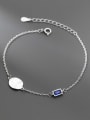 thumb 925 Sterling Silver Glass Stone Geometric Minimalist Link Bracelet 0