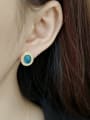 thumb 925 Sterling Silver Turquoise Blue Vintage  Magic Blue Glass Stud Earring 1