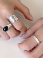 thumb 925 Sterling Silver Flower Vintage Black Agate  Band Ring 1