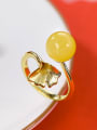 thumb 925 Sterling Silver Amber Leaf Vintage Band Ring 2