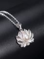 thumb 925 Sterling Silver Imitation Pearl  Vintage Lotus Pendant Necklace 1