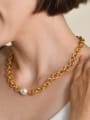thumb Stainless steel Imitation Pearl Hollow Geometric  Chain Minimalist Necklace 1