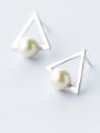 thumb 925 Sterling Silver Imitation Pearl Triangle Minimalist Stud Earring 0