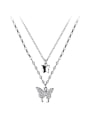 thumb 925 Sterling Silver Cubic Zirconia Butterfly Minimalist Multi Strand Necklace 4