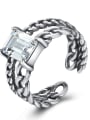 thumb 925 Sterling Silver Square cubic zirconia. Antique twist chain band ring 0