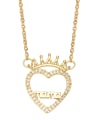 thumb Brass Cubic Zirconia Crown Vintage  Heart+Letter Pendant Necklace 4