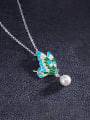 thumb 925 Sterling Silver Imitation Pearl Enamel Butterfly Vintage Necklace 2