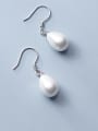 thumb 925 Sterling Silver Freshwater Pearl Water Drop Minimalist Hook Earring 2