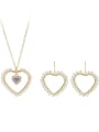 thumb Brass Freshwater Pearl Minimalist Heart  Earring and Necklace Set 0