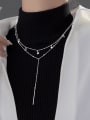 thumb 925 Sterling Silver Tassel Minimalist  Double Layer Chain Lariat Necklace 0