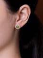 thumb 925 Sterling Silver Jade Flower Vintage Stud Earring 1